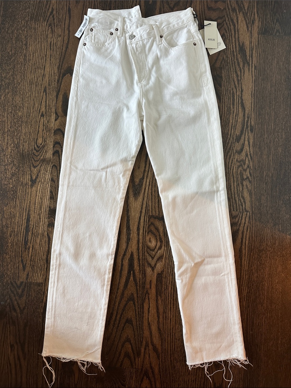 Agolde White High-Rise Straight Jeans with Raw Hem